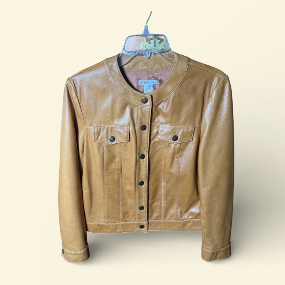 Vintage Kors Michael Kors Women's Brown Leather Jacket in size 10